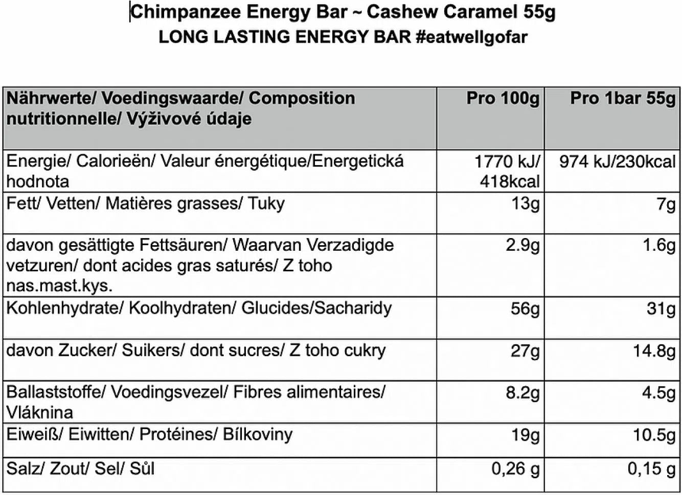 Chimpanzee Energiereep Doos (20x55gr) Cashew Caramel