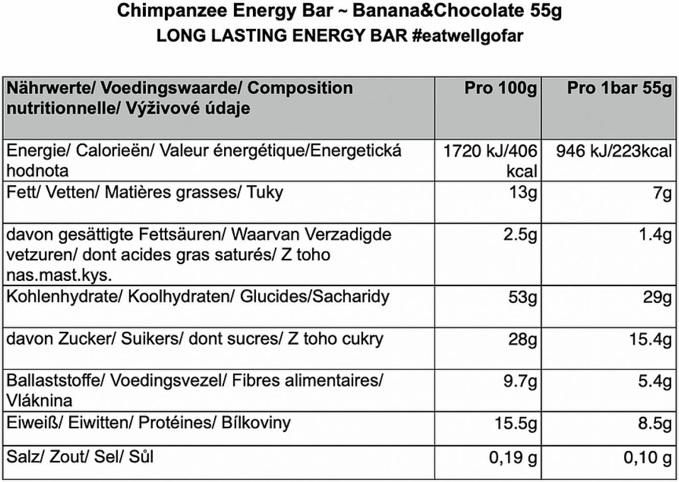 Chimpanzee Energiereep Doos (20x55gr) Banana - Chocolate