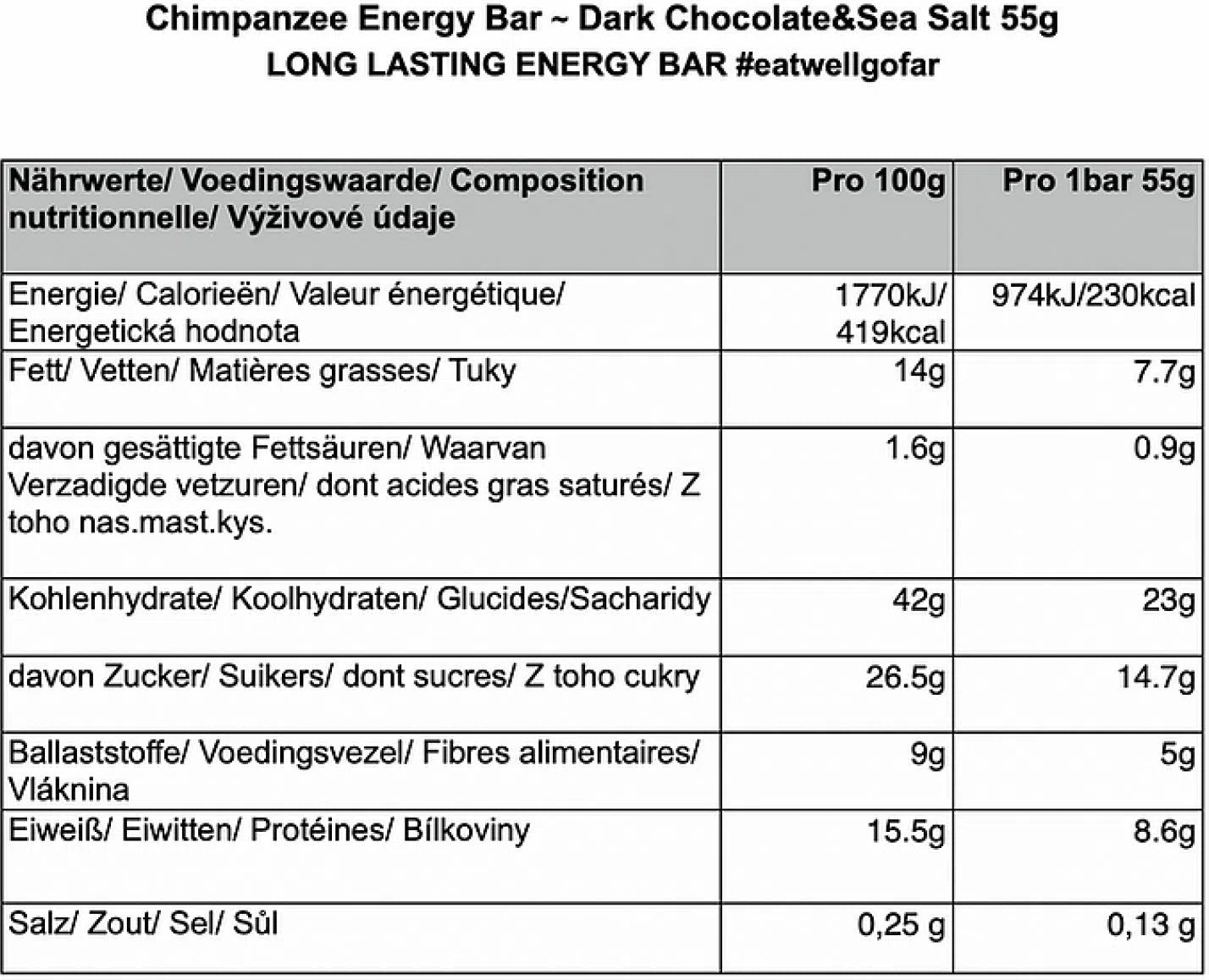 Chimpanzee Energiereep Doos (20x55gr) Pure Chocolade - Zeezout